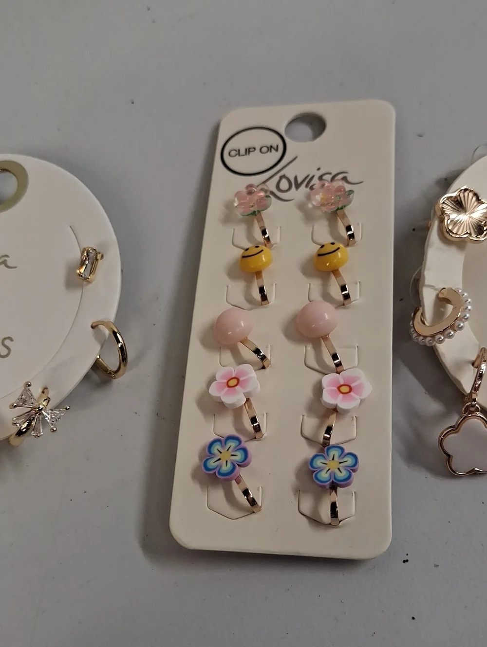 NWT Lovisa Floral & Heart Clip-On and Ear Stacker Set - Pink, Blue, Gold